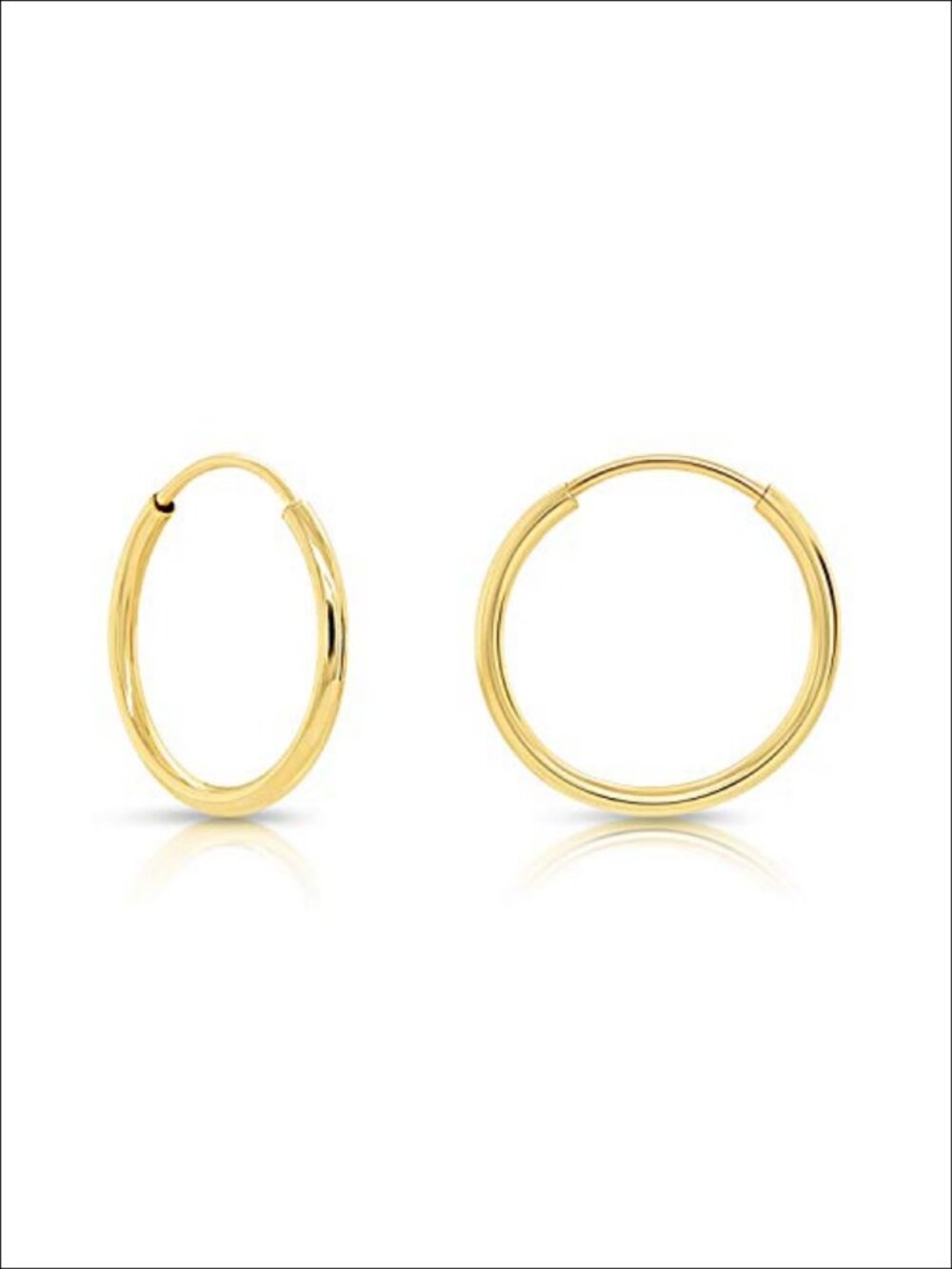 14K Yellow Gold Thin Endless Hoop Earrings Cartilage Helix